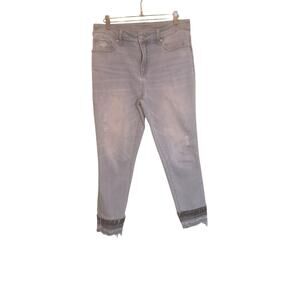 So Slimming Jeans Womens 8 Distressed Cropped Lace Raw Trim Hem Denim By Chicos